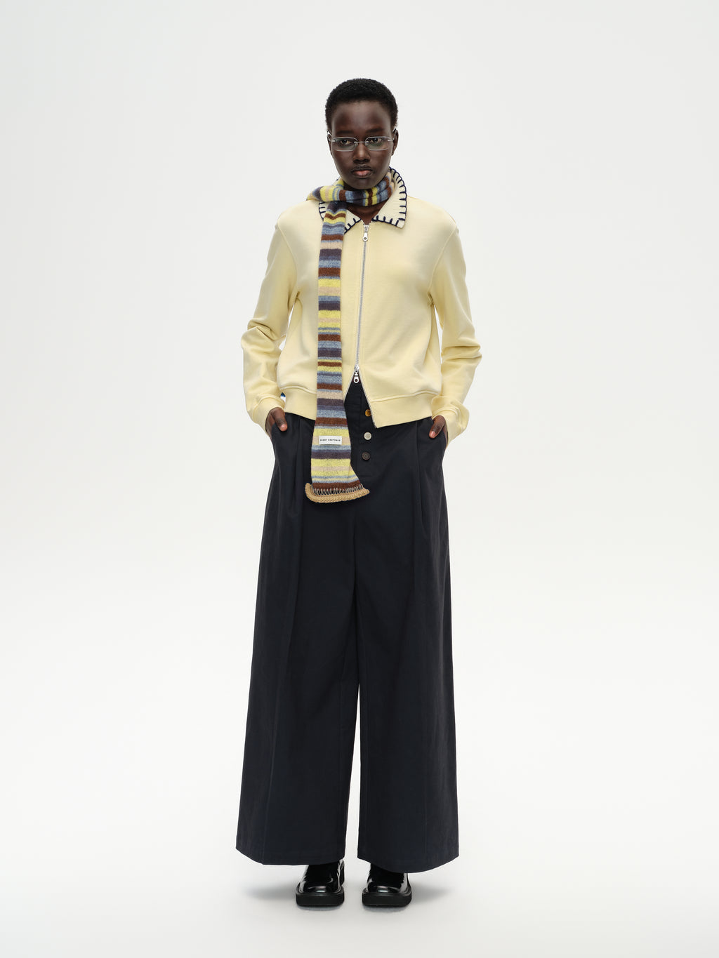 High-Waist Check Patchwork Pants