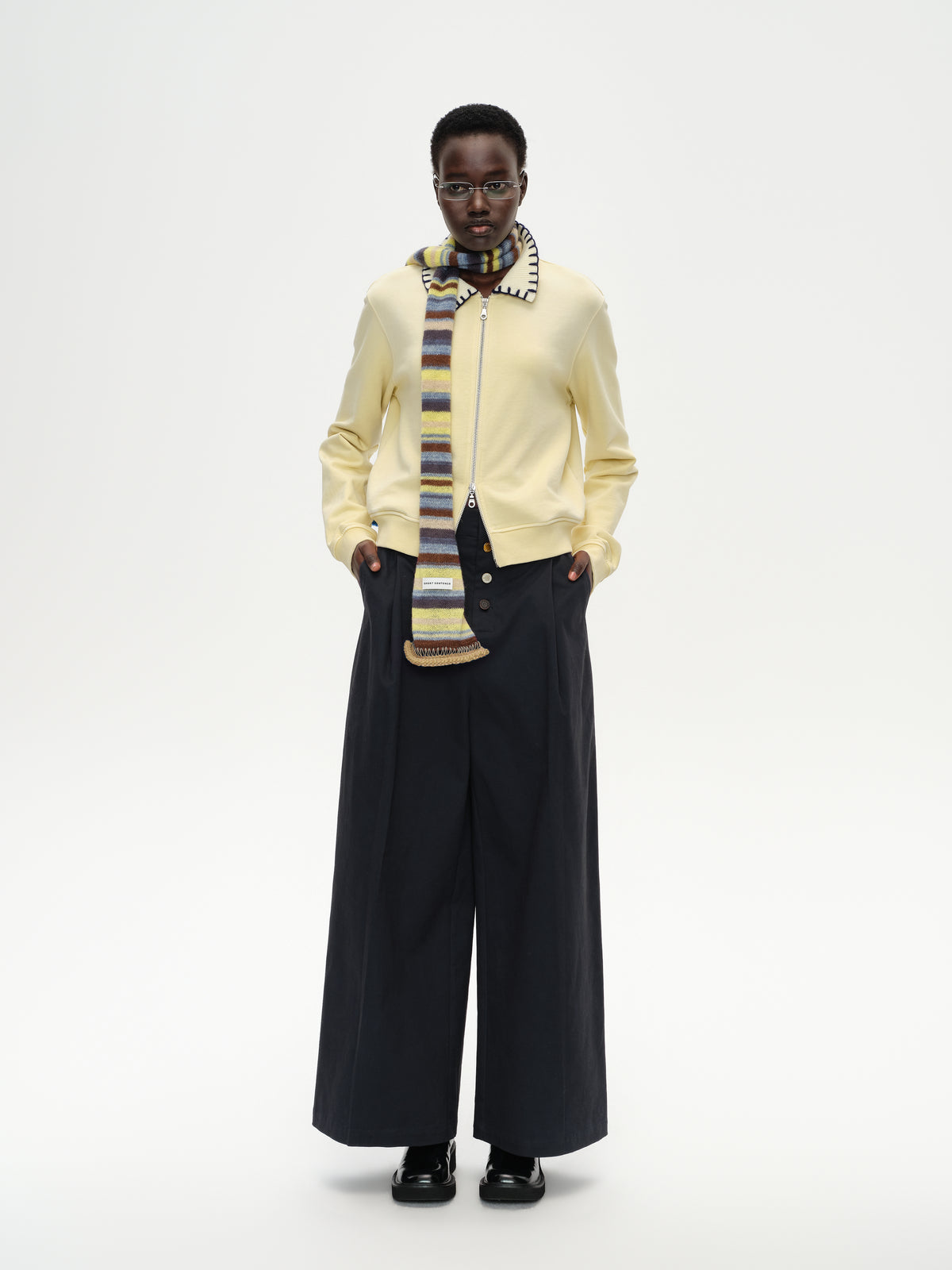 High-Waist Check Patchwork Pants
