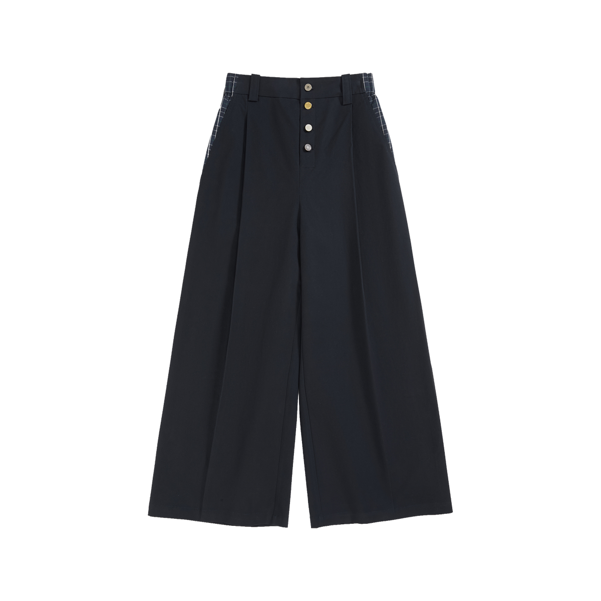 High-Waist Check Patchwork Pants