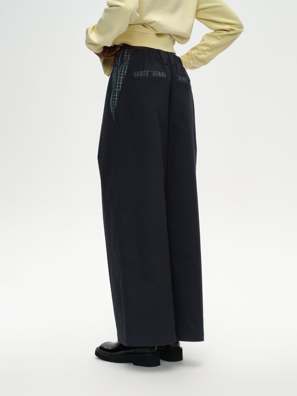 High-Waist Check Patchwork Pants