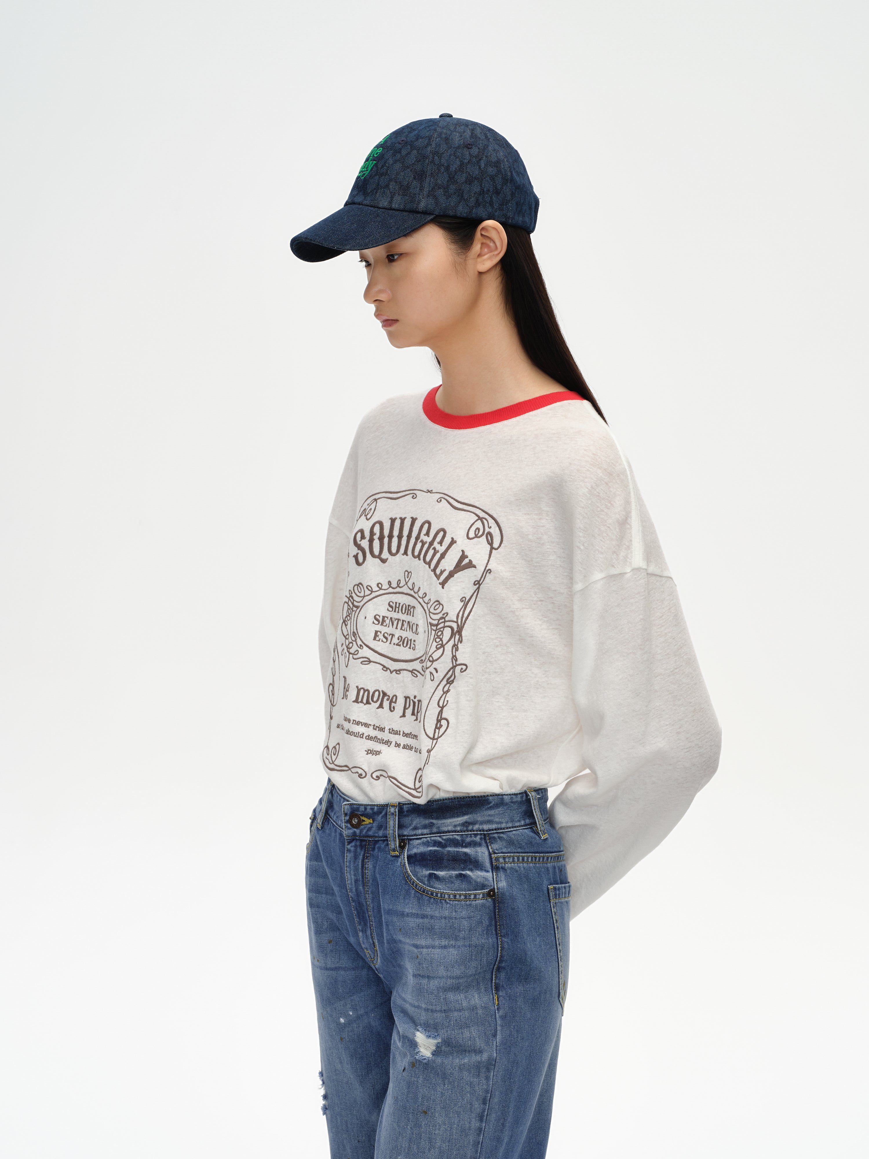 Loose-Fit Color-Block Embroidered T-Shirt