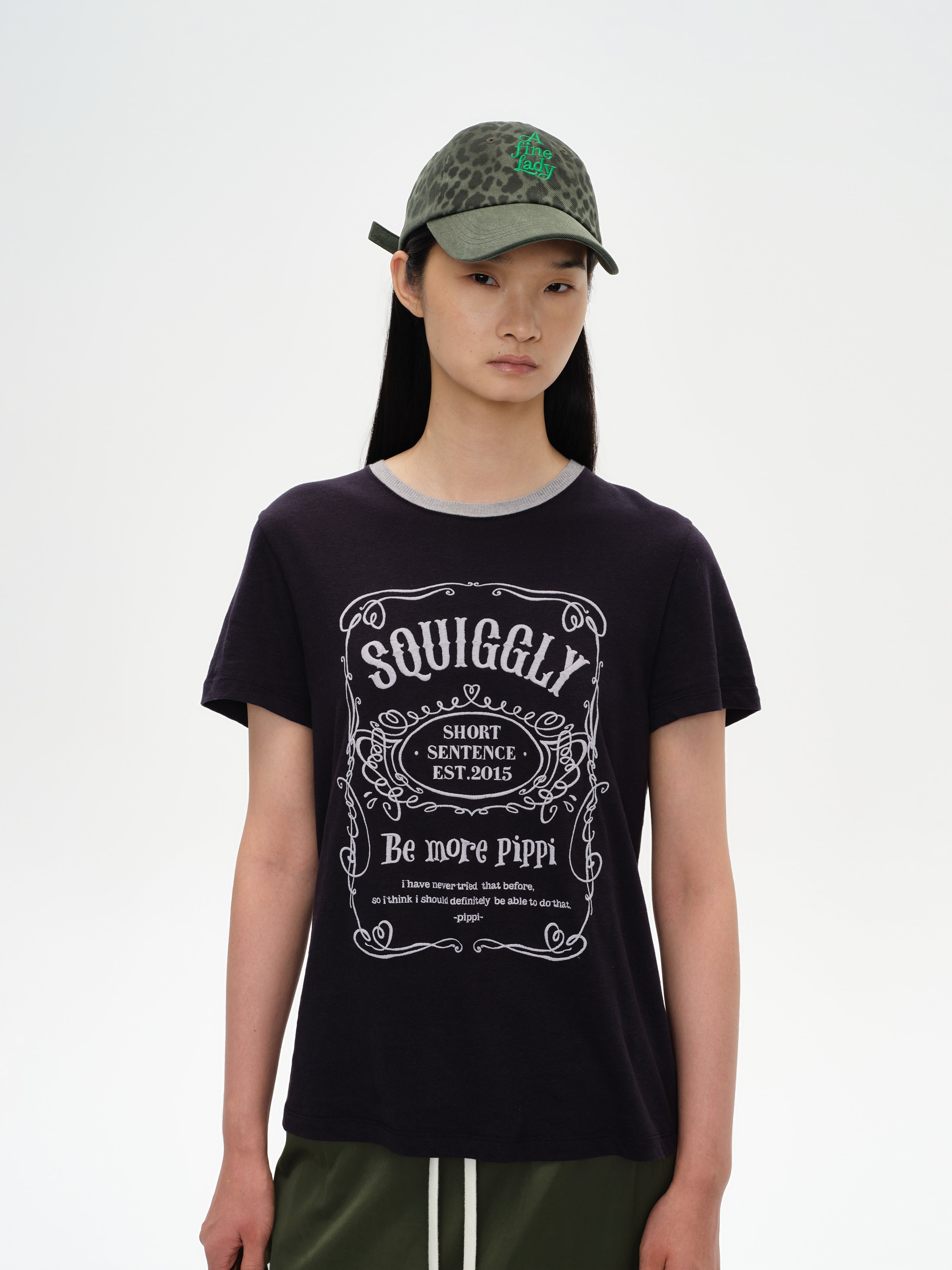 Color-Block Collar Fitted Embroidered T-Shirt
