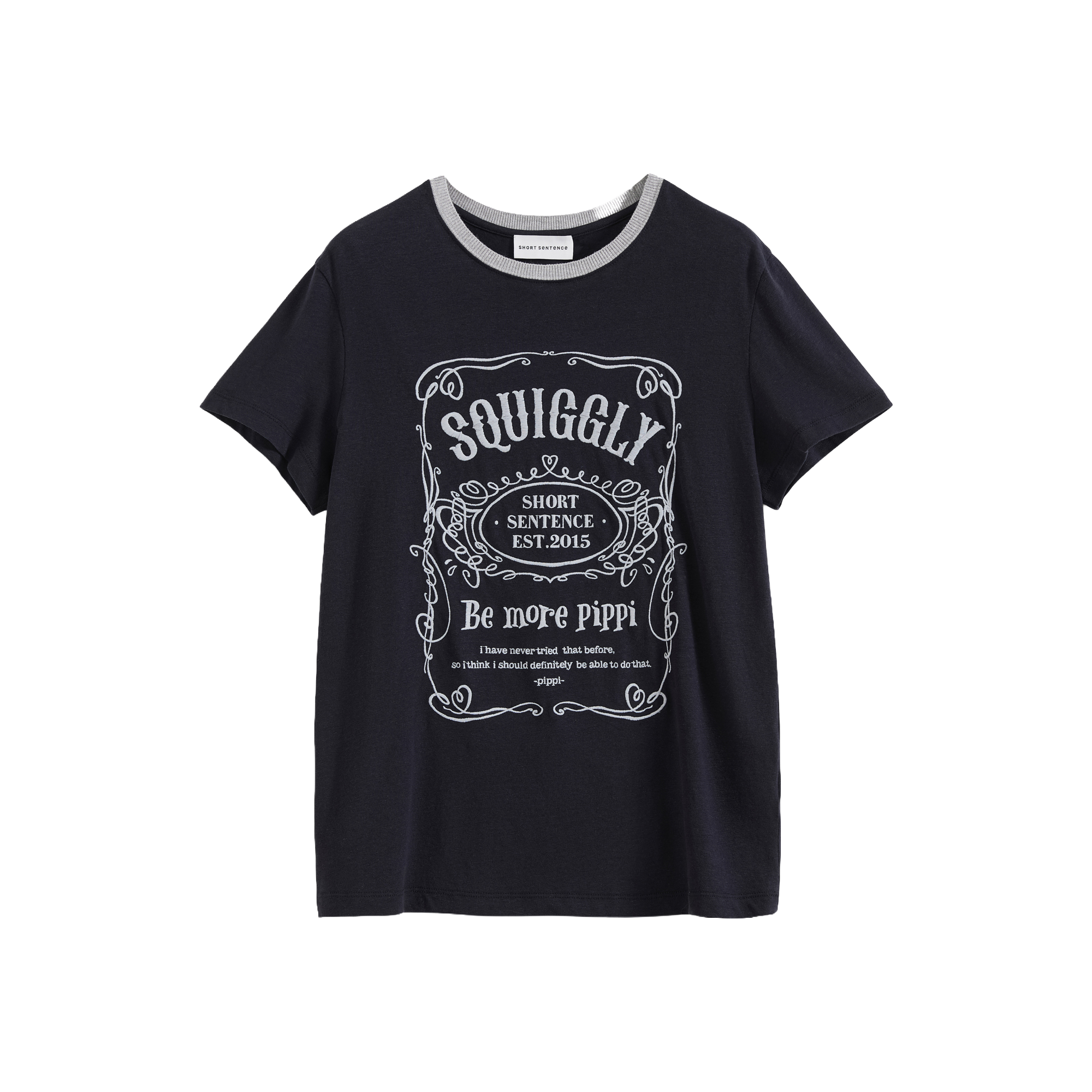 Color-Block Collar Fitted Embroidered T-Shirt