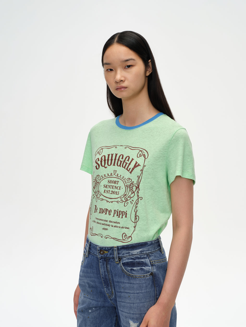 Color-Block Collar Fitted Embroidered T-Shirt