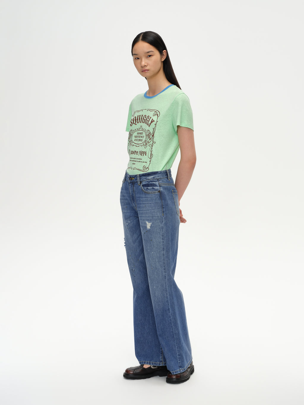 Color-Block Collar Fitted Embroidered T-Shirt
