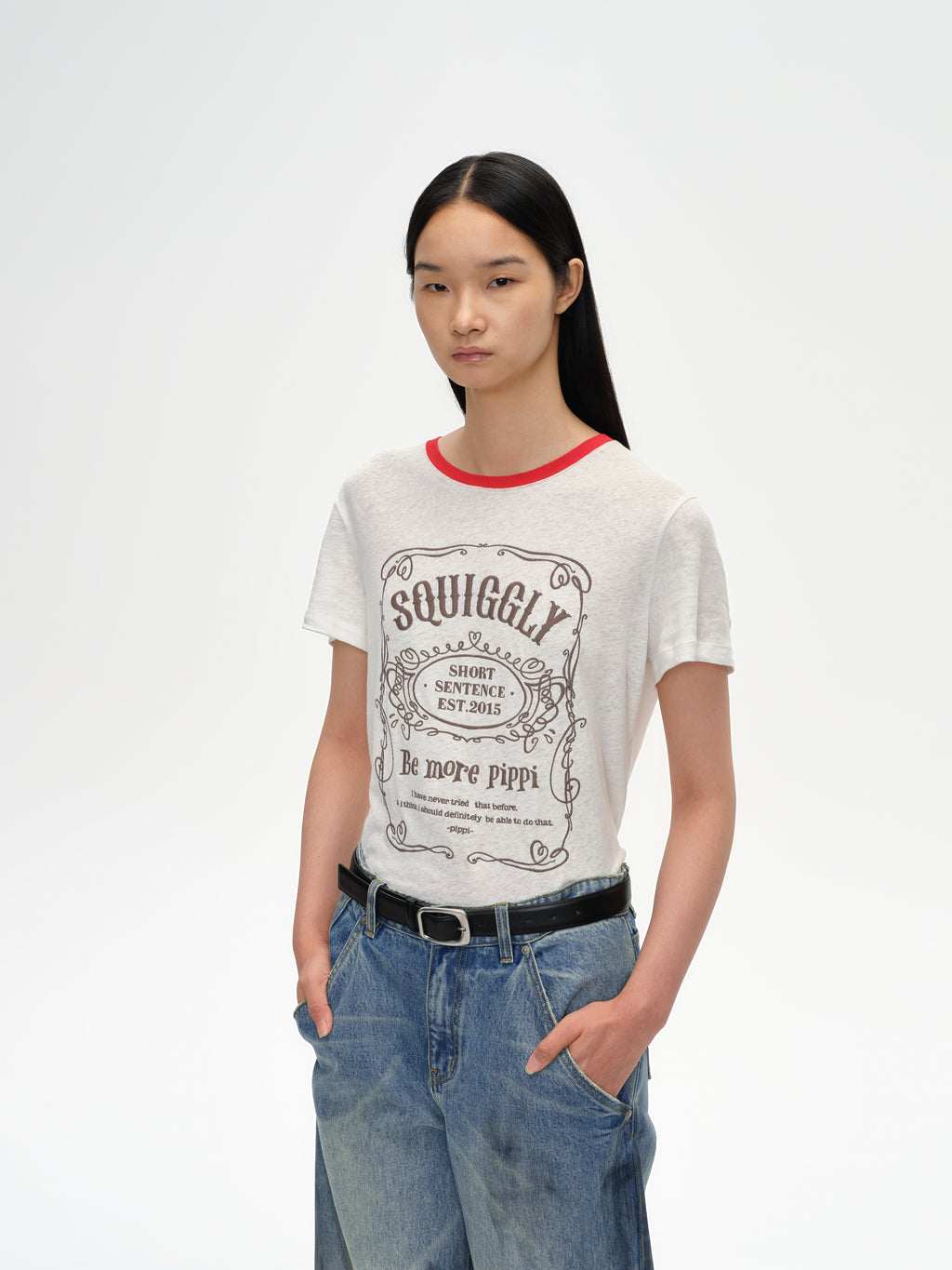 Color-Block Collar Fitted Embroidered T-Shirt