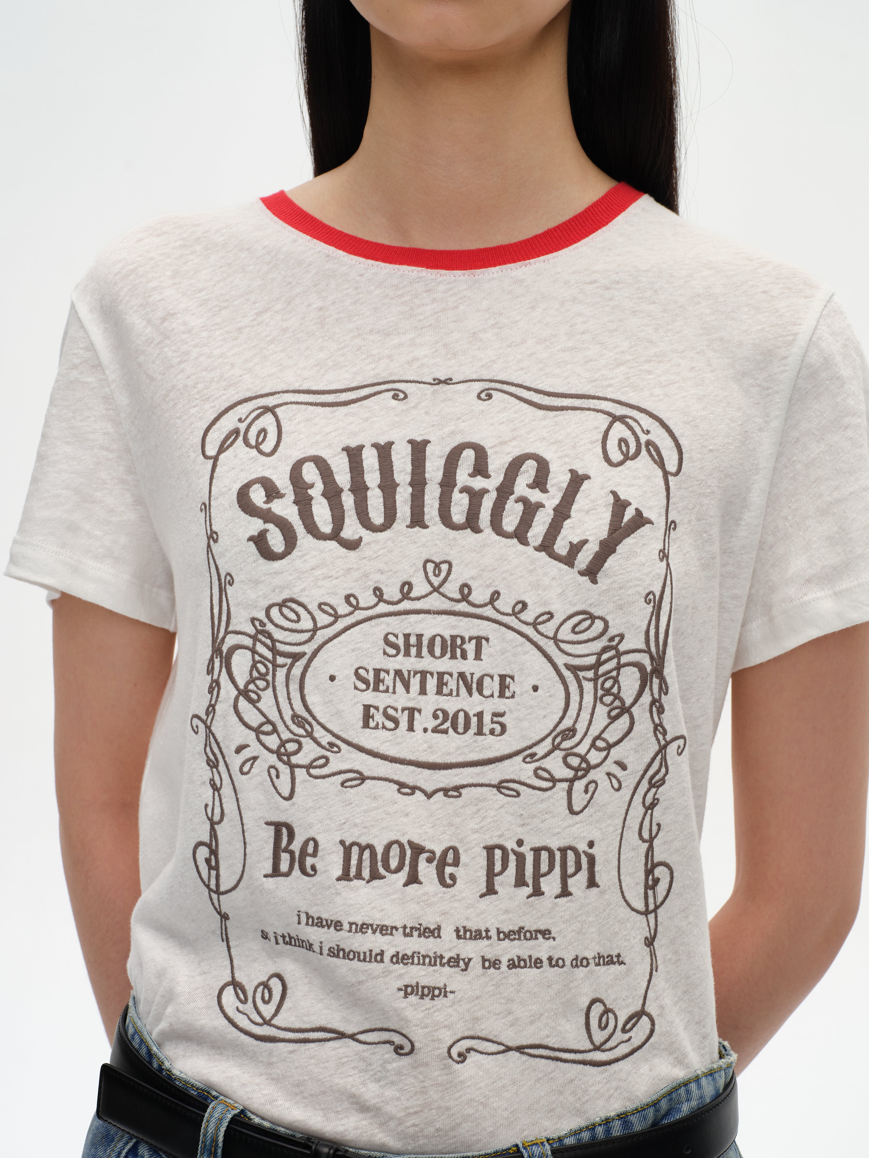 Color-Block Collar Fitted Embroidered T-Shirt