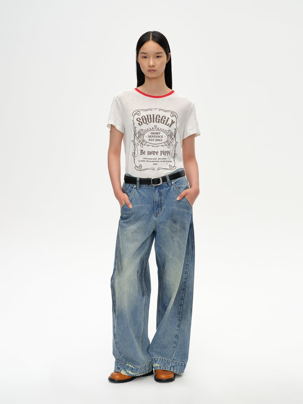 Color-Block Collar Fitted Embroidered T-Shirt