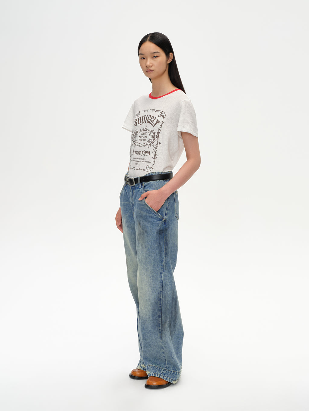 Color-Block Collar Fitted Embroidered T-Shirt