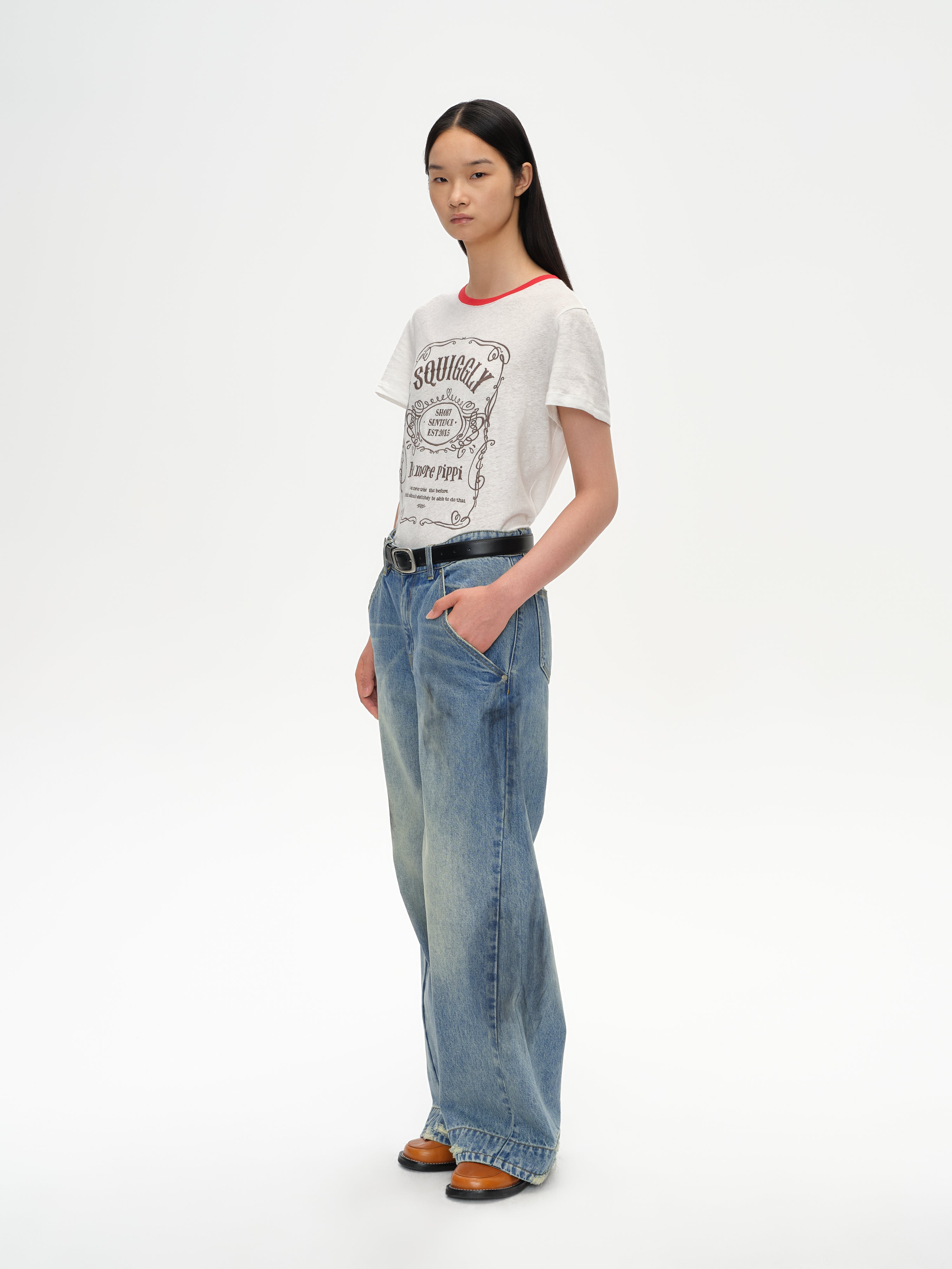 Color-Block Collar Fitted Embroidered T-Shirt