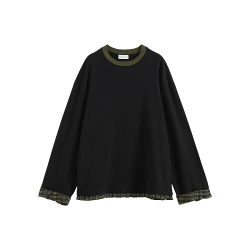Oversized Plaid Trim T-Shirt
