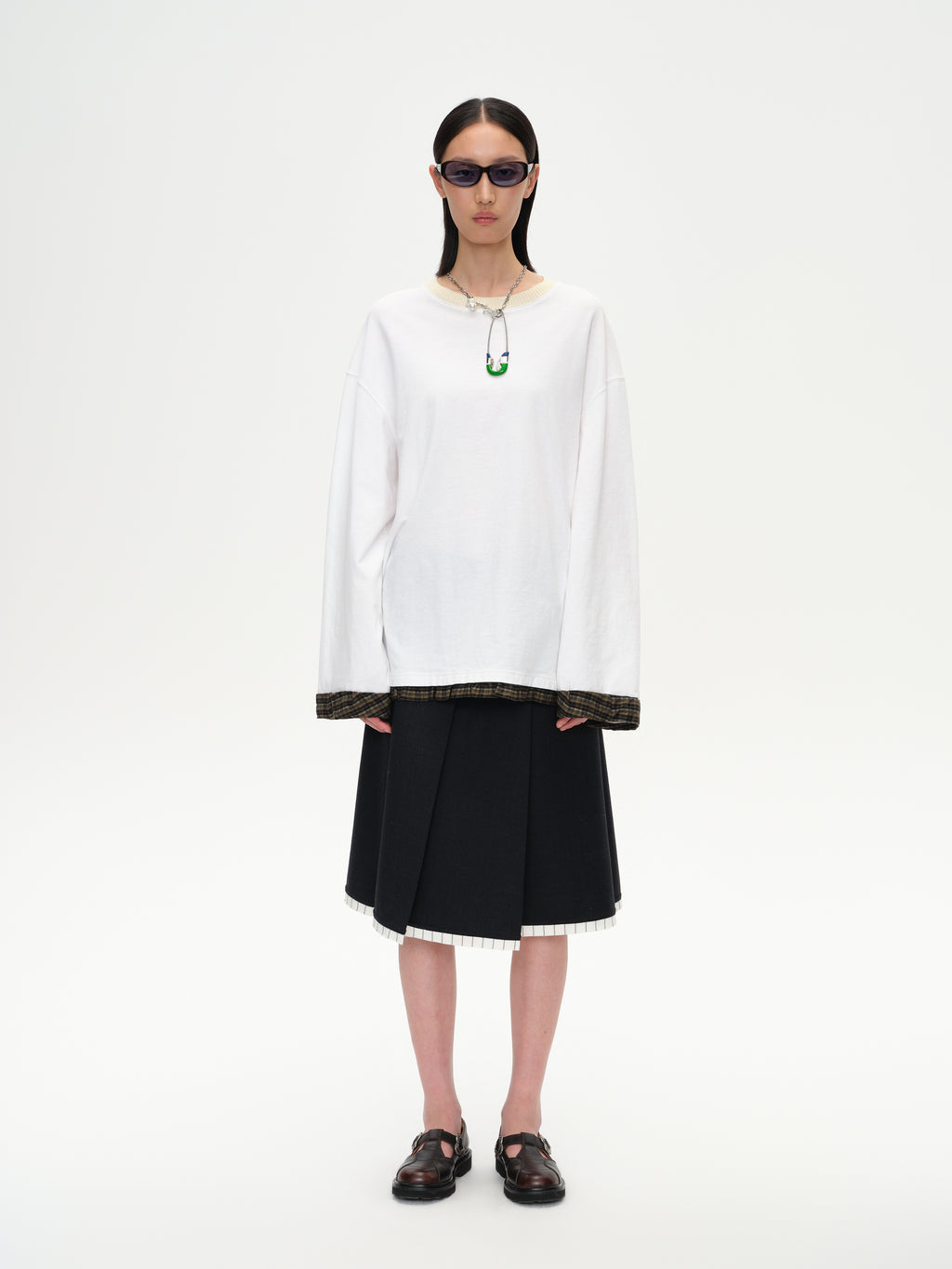 Oversized Plaid Trim T-Shirt