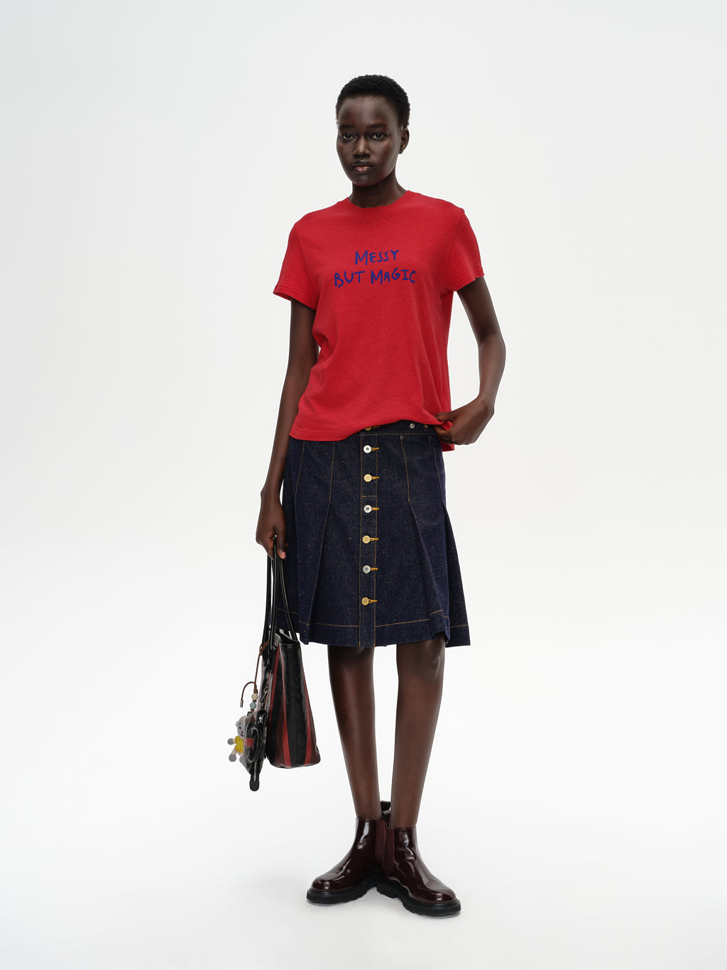 Color-Block Flocked Print T-Shirt