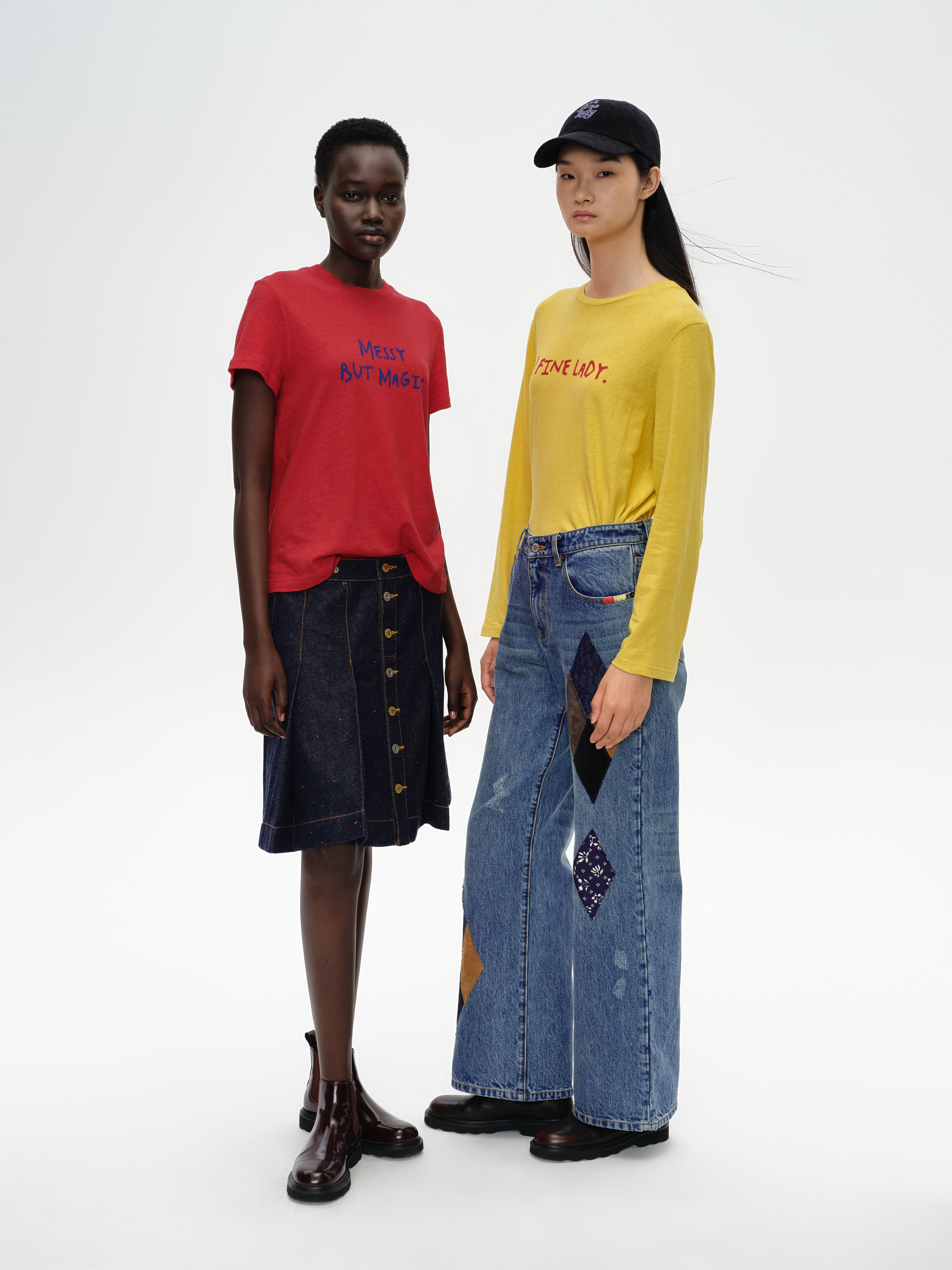 Color-Block Flocked Print T-Shirt