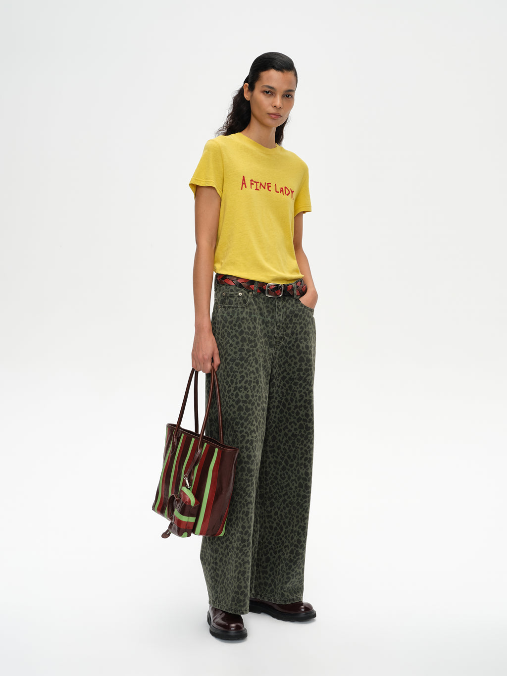 Color-Block Flocked Print T-Shirt