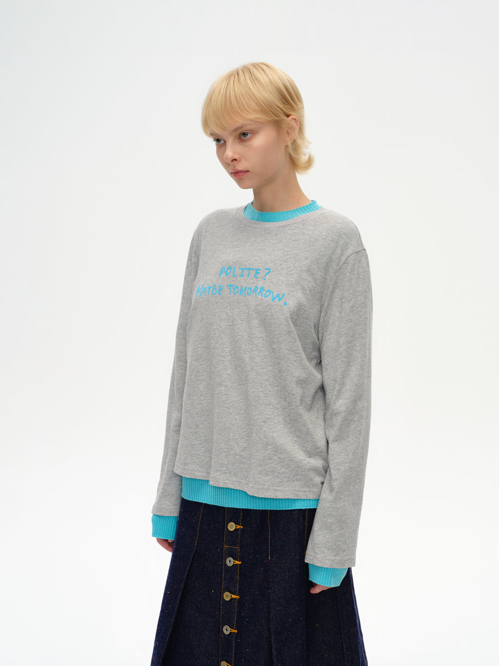 Color-Block Flocked Print Long-Sleeve T-Shirt