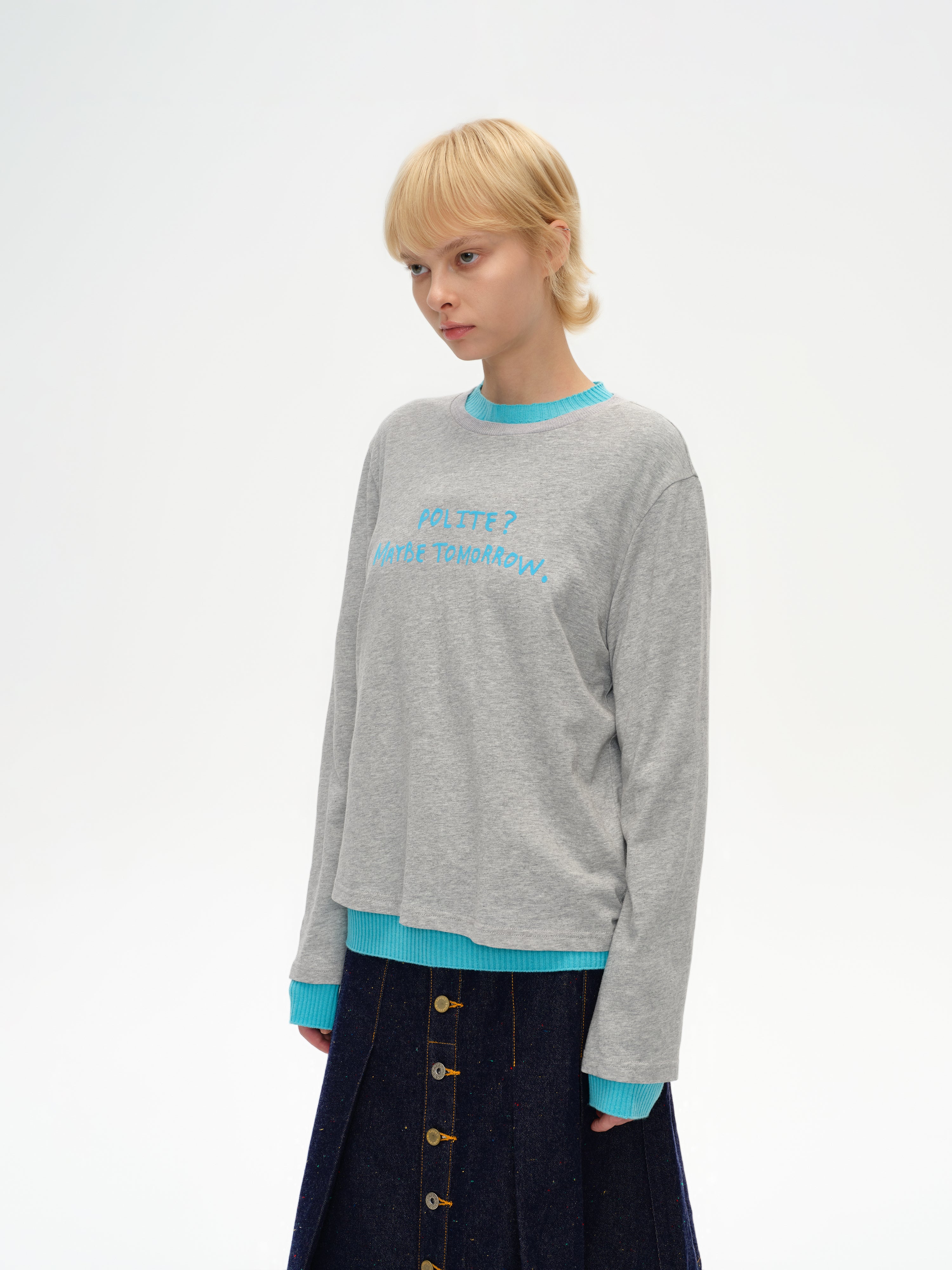 Color-Block Flocked Print Long-Sleeve T-Shirt