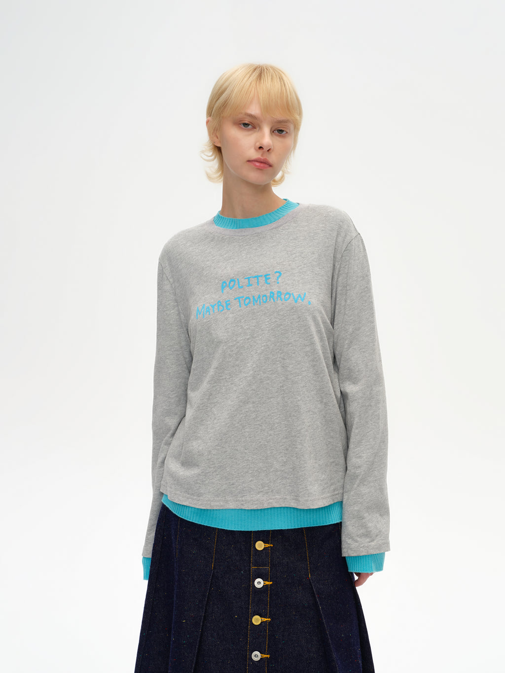 Color-Block Flocked Print Long-Sleeve T-Shirt