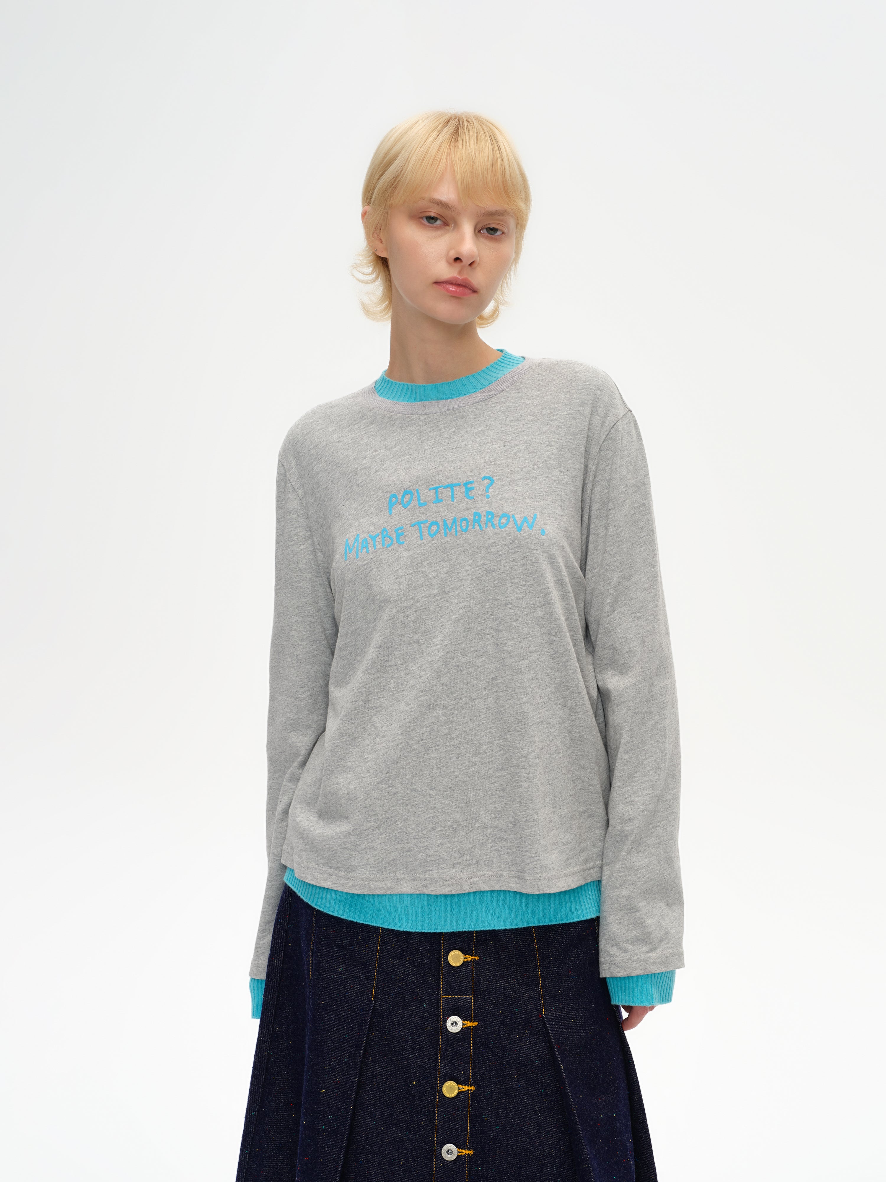 Color-Block Flocked Print Long-Sleeve T-Shirt