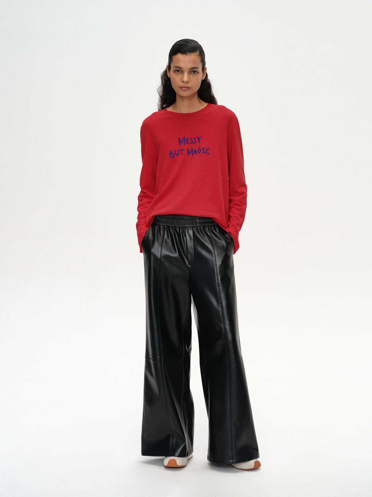 Color-Block Flocked Print Long-Sleeve T-Shirt