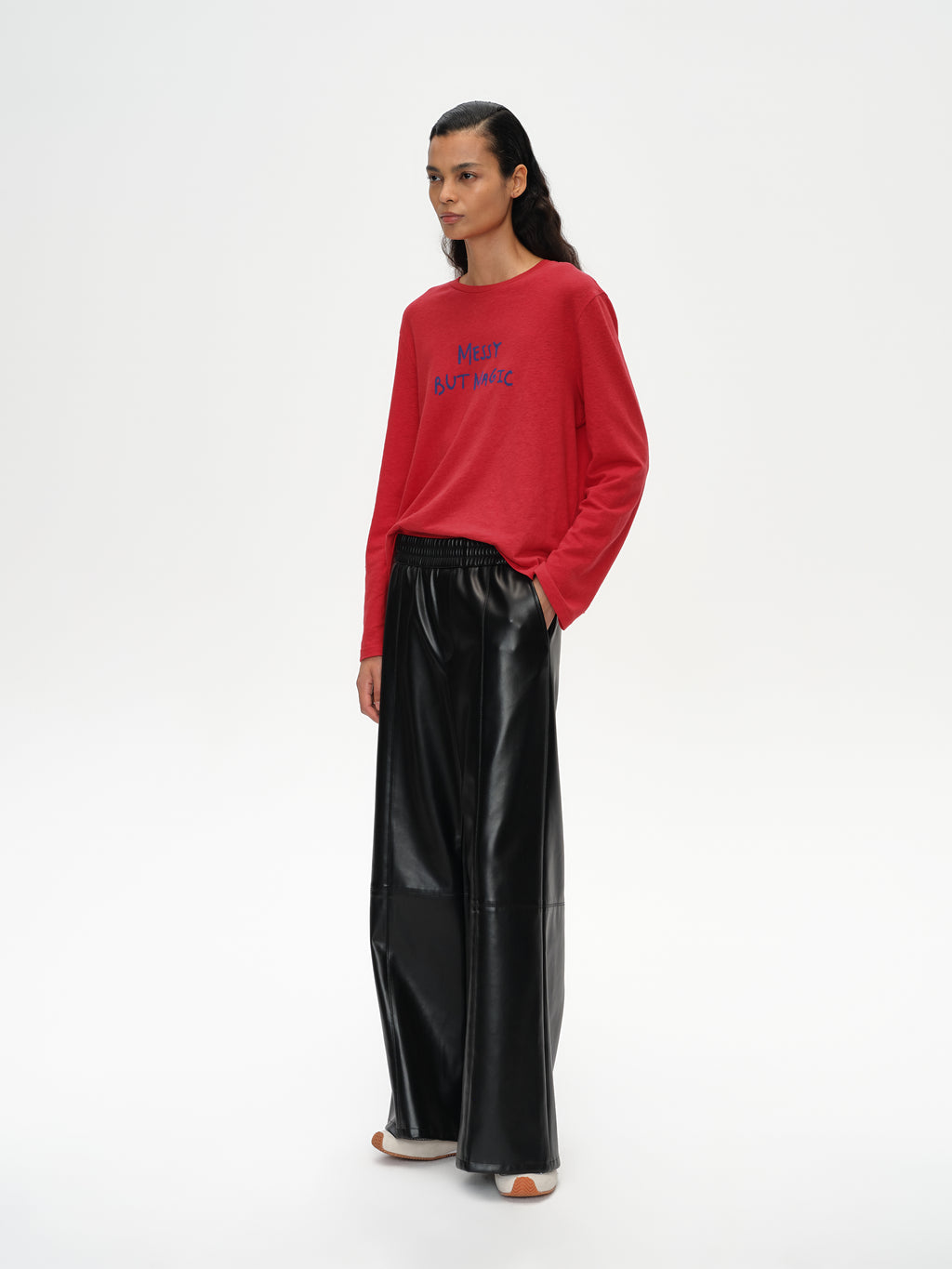 Color-Block Flocked Print Long-Sleeve T-Shirt