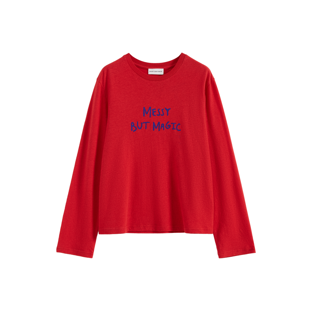 Color-Block Flocked Print Long-Sleeve T-Shirt