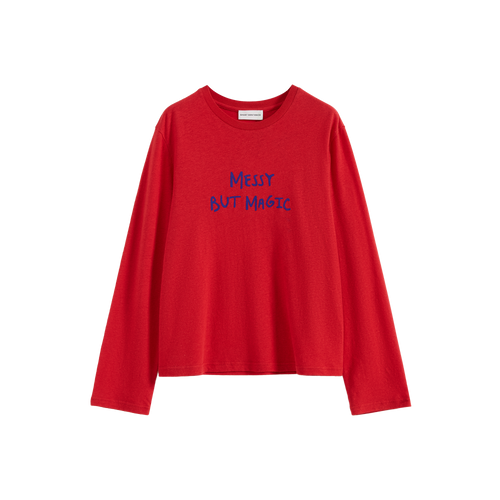 Color-Block Flocked Print Long-Sleeve T-Shirt