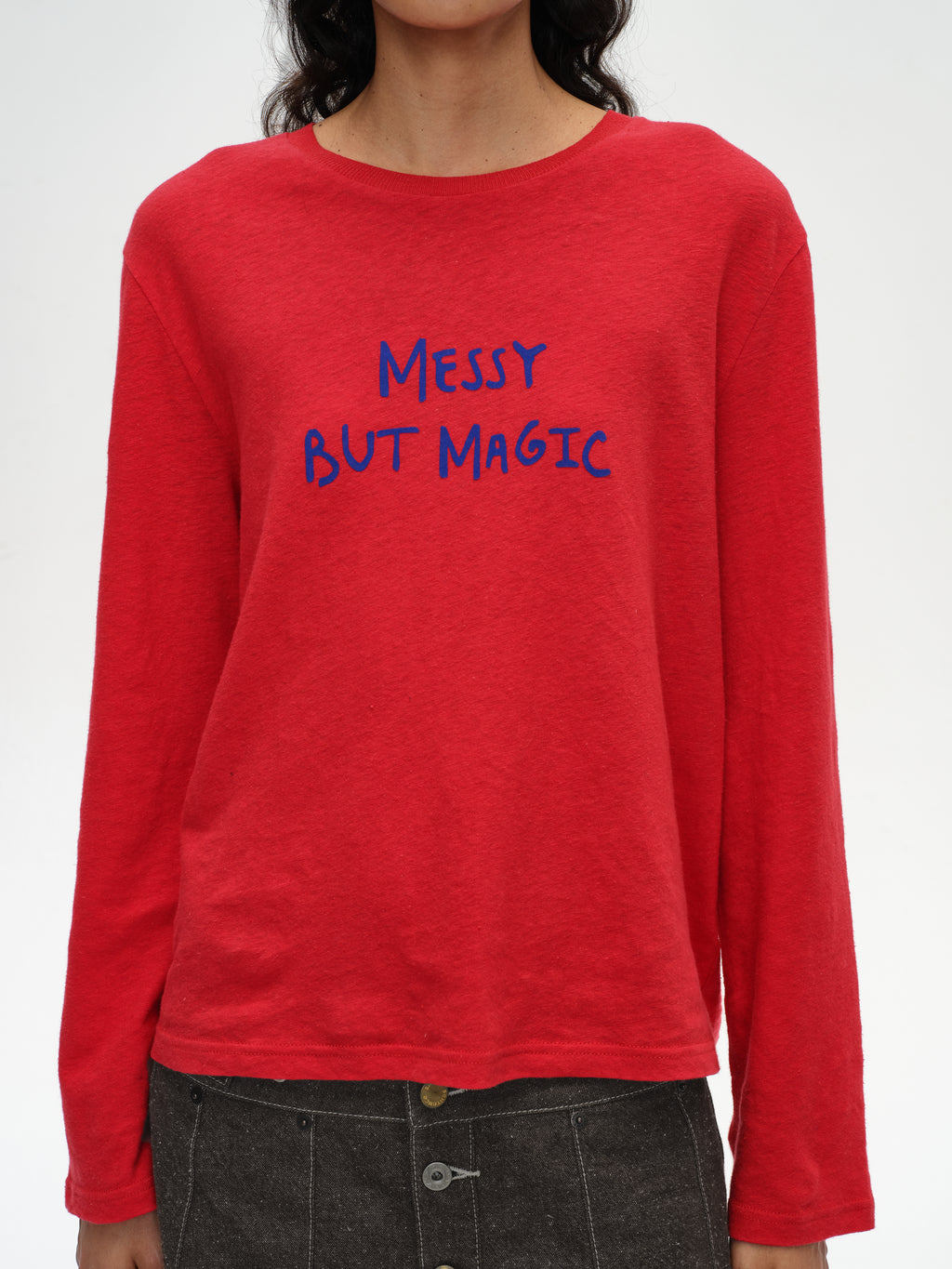 Color-Block Flocked Print Long-Sleeve T-Shirt