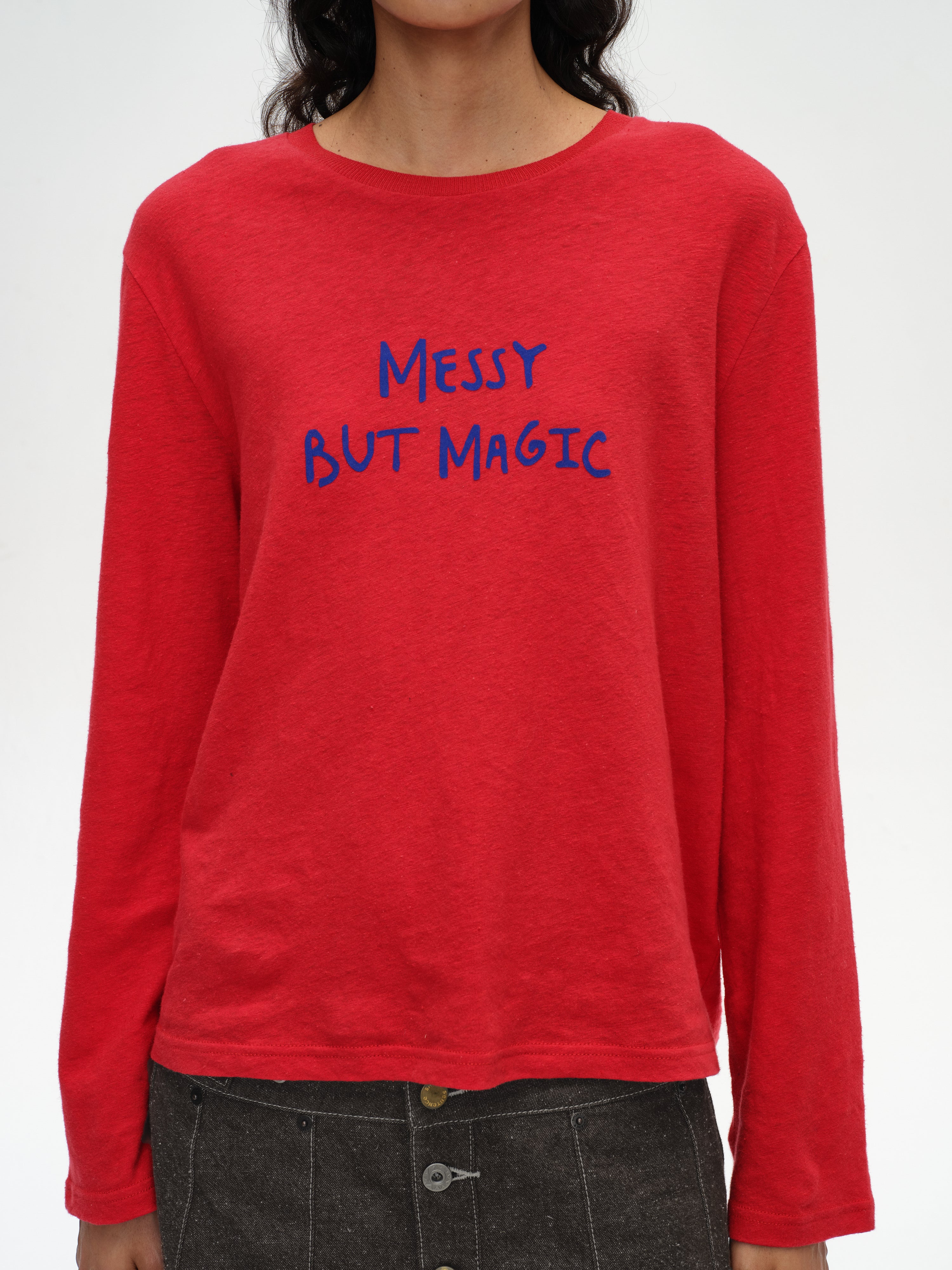 Color-Block Flocked Print Long-Sleeve T-Shirt