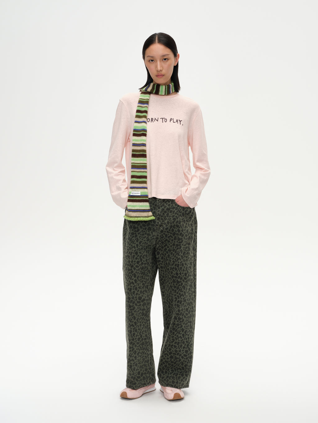 Color-Block Flocked Print Long-Sleeve T-Shirt