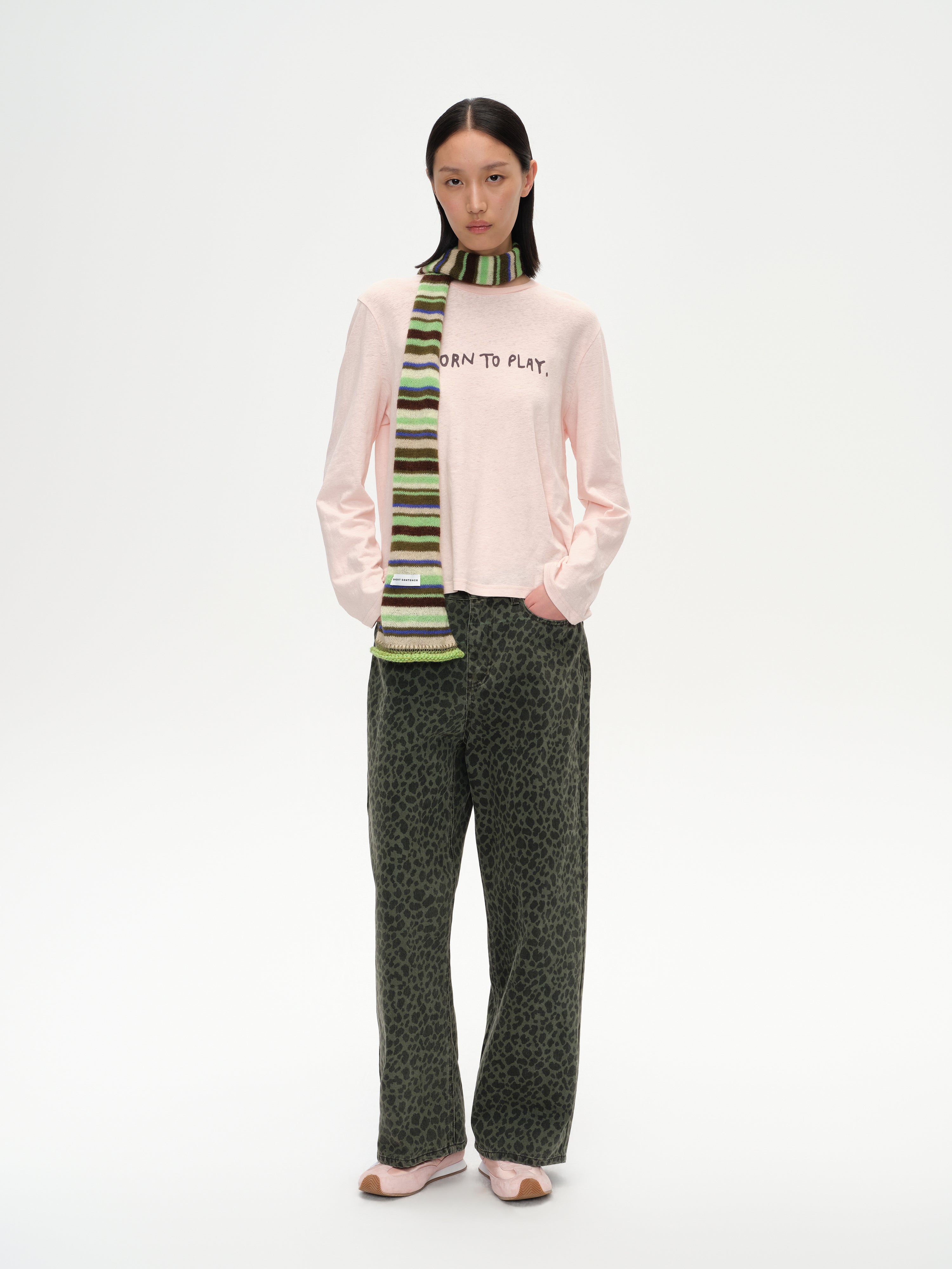 Color-Block Flocked Print Long-Sleeve T-Shirt