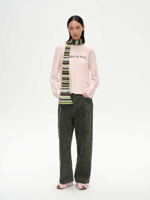 Color-Block Flocked Print Long-Sleeve T-Shirt