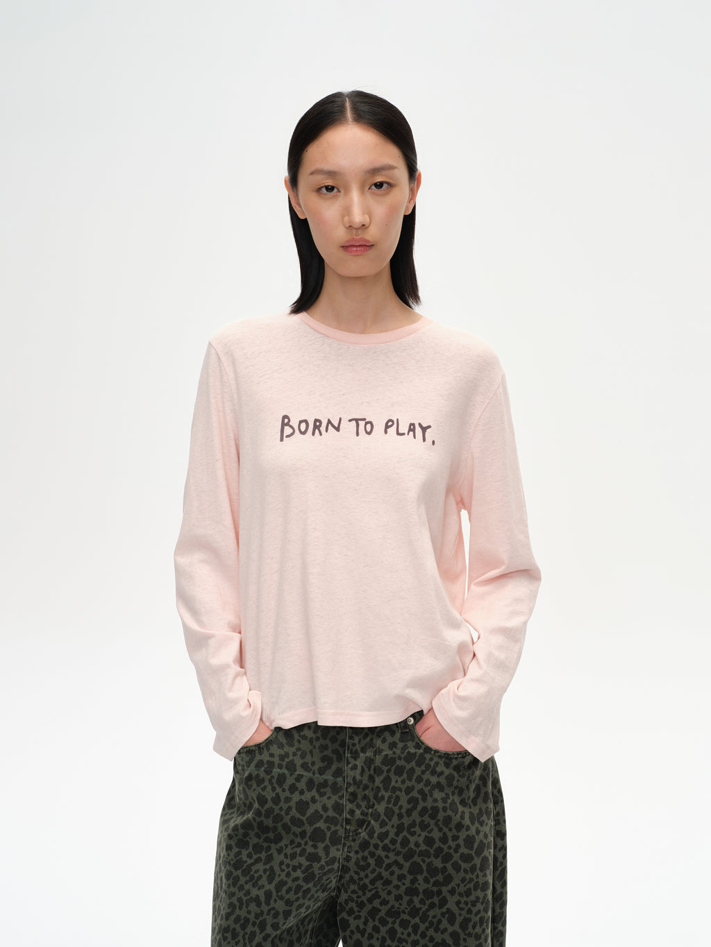 Color-Block Flocked Print Long-Sleeve T-Shirt