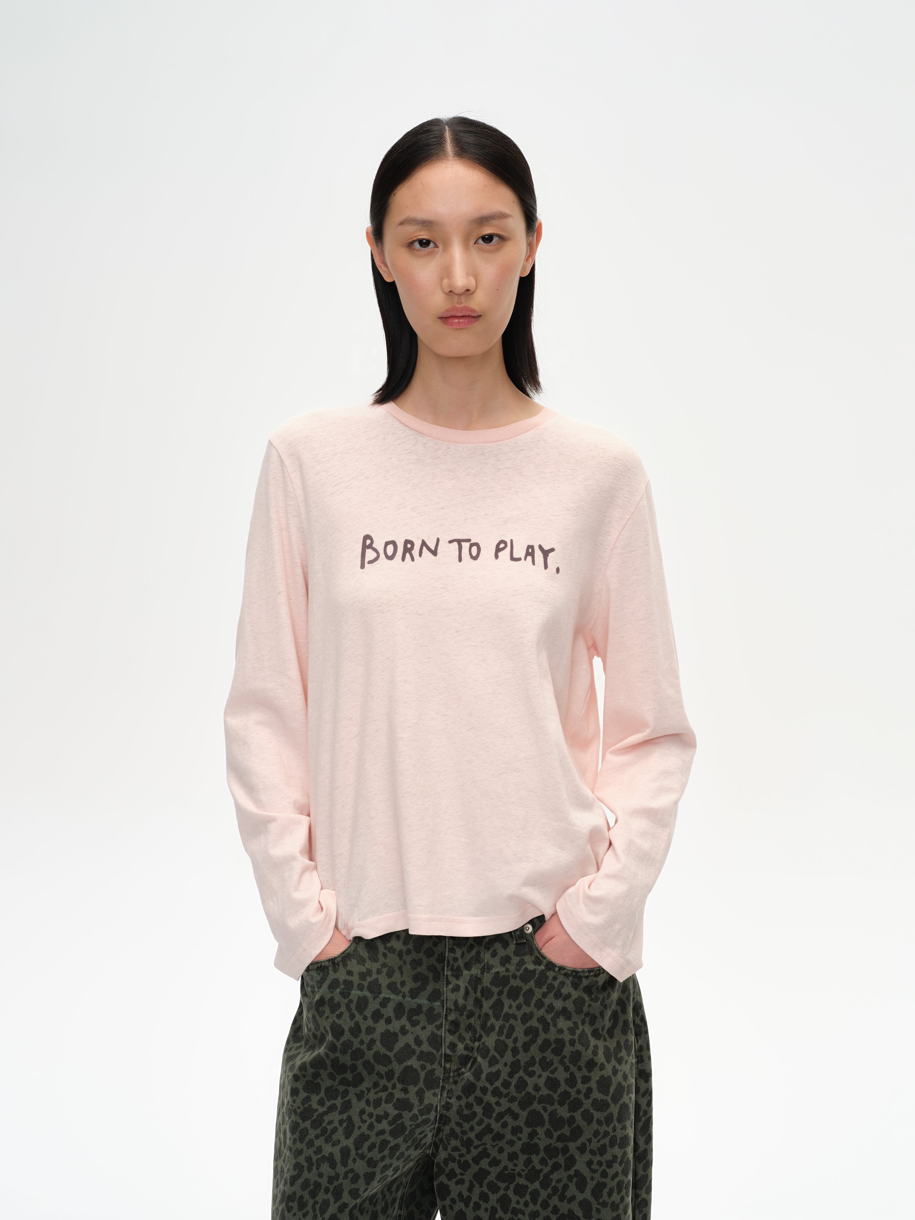 Color-Block Flocked Print Long-Sleeve T-Shirt