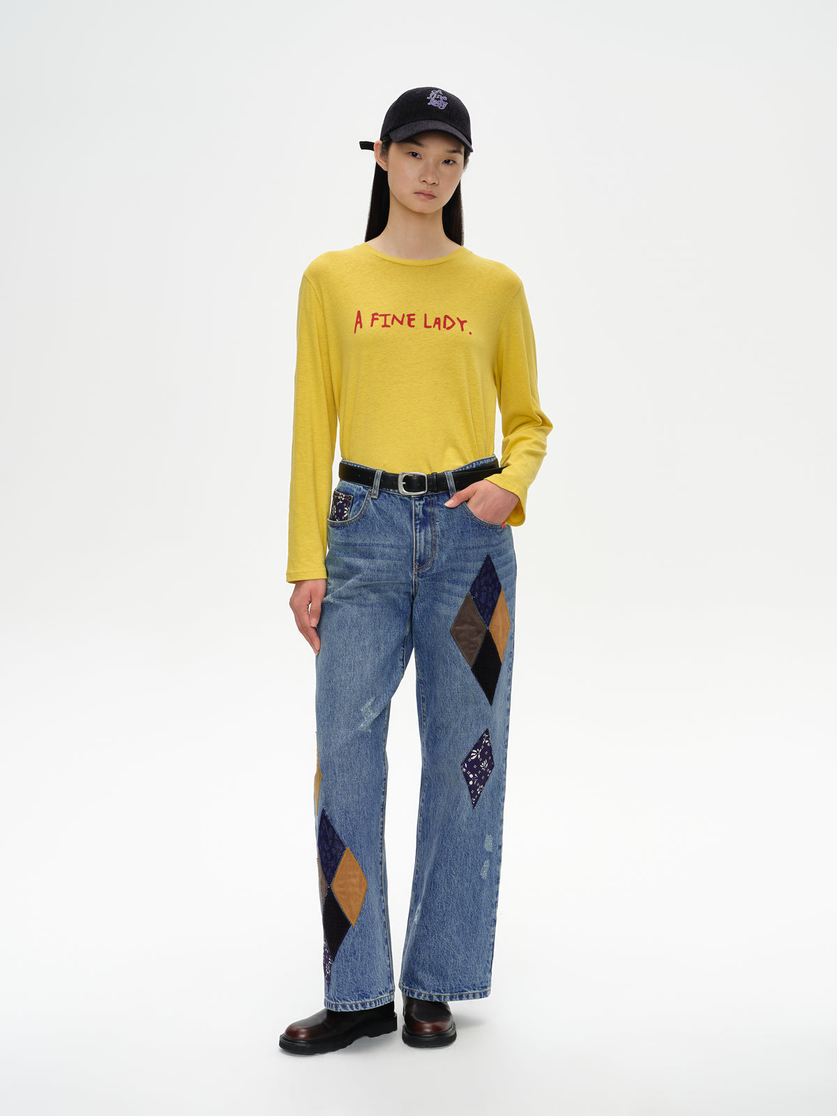 Color-Block Flocked Print Long-Sleeve T-Shirt