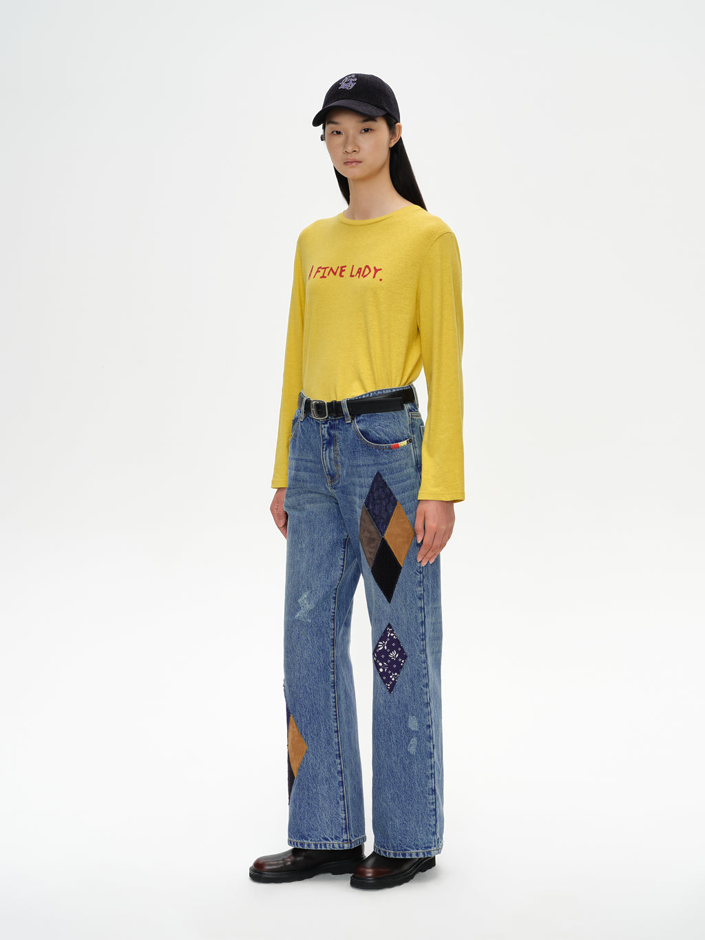 Color-Block Flocked Print Long-Sleeve T-Shirt