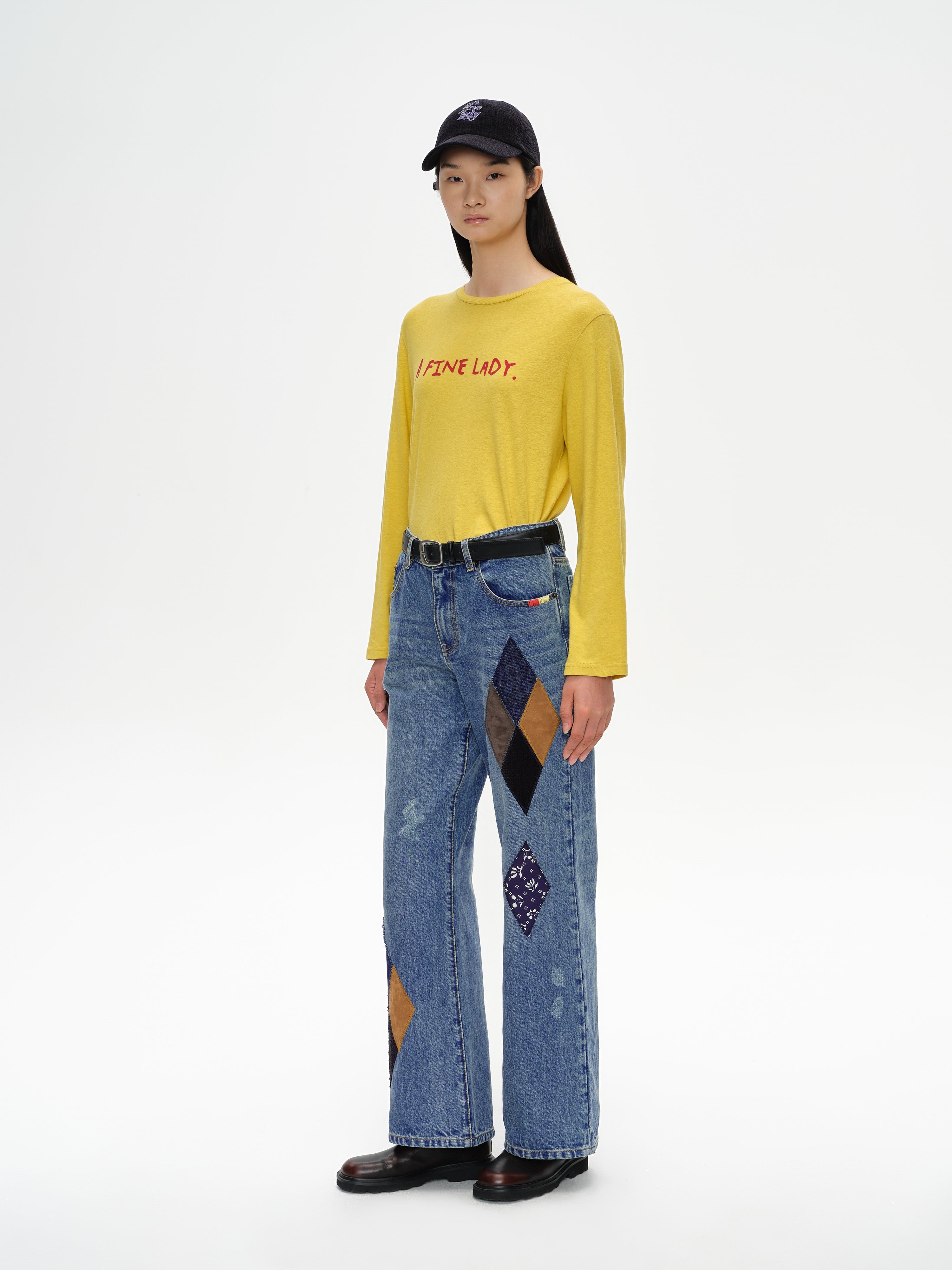 Color-Block Flocked Print Long-Sleeve T-Shirt