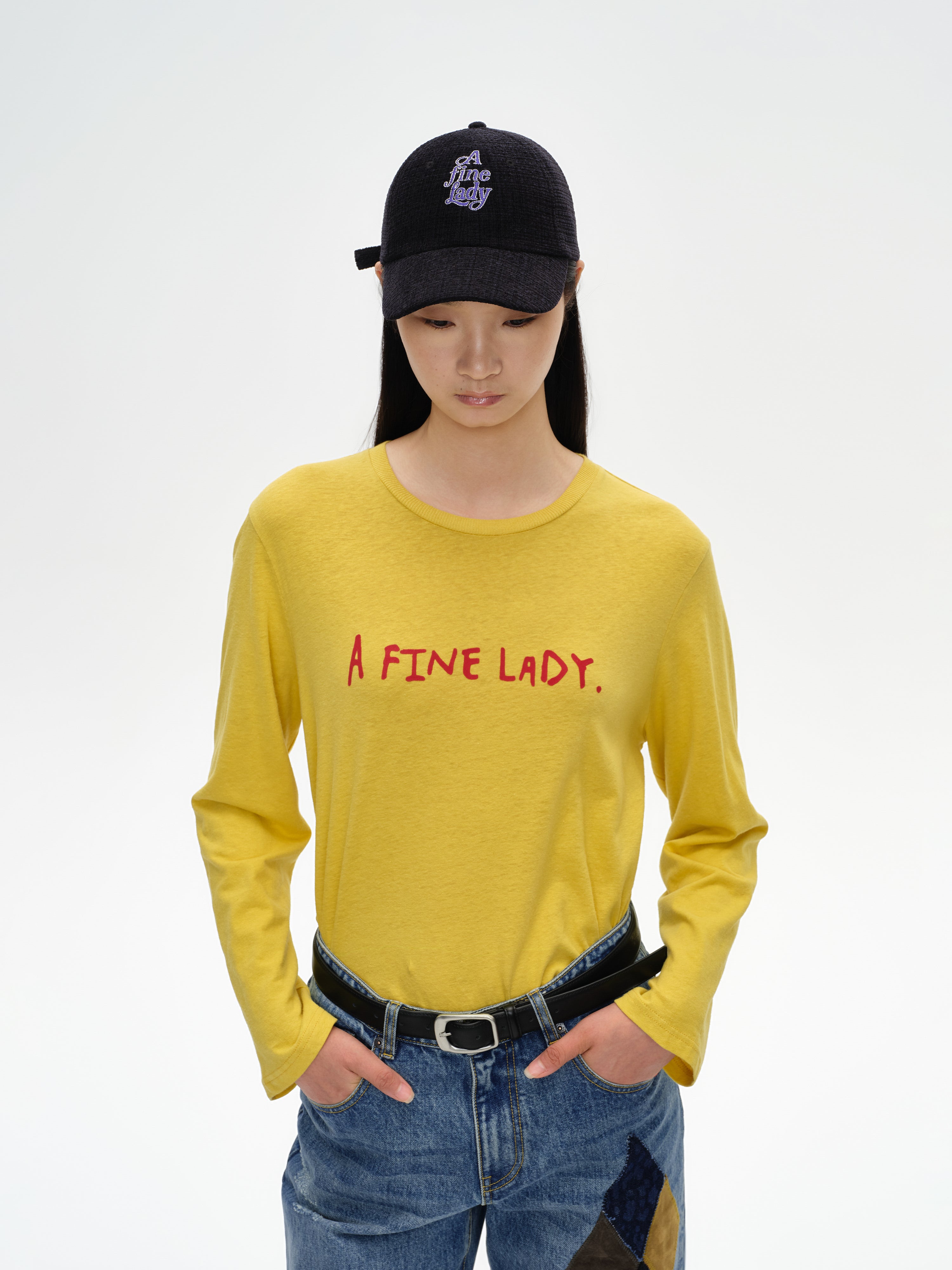 Color-Block Flocked Print Long-Sleeve T-Shirt