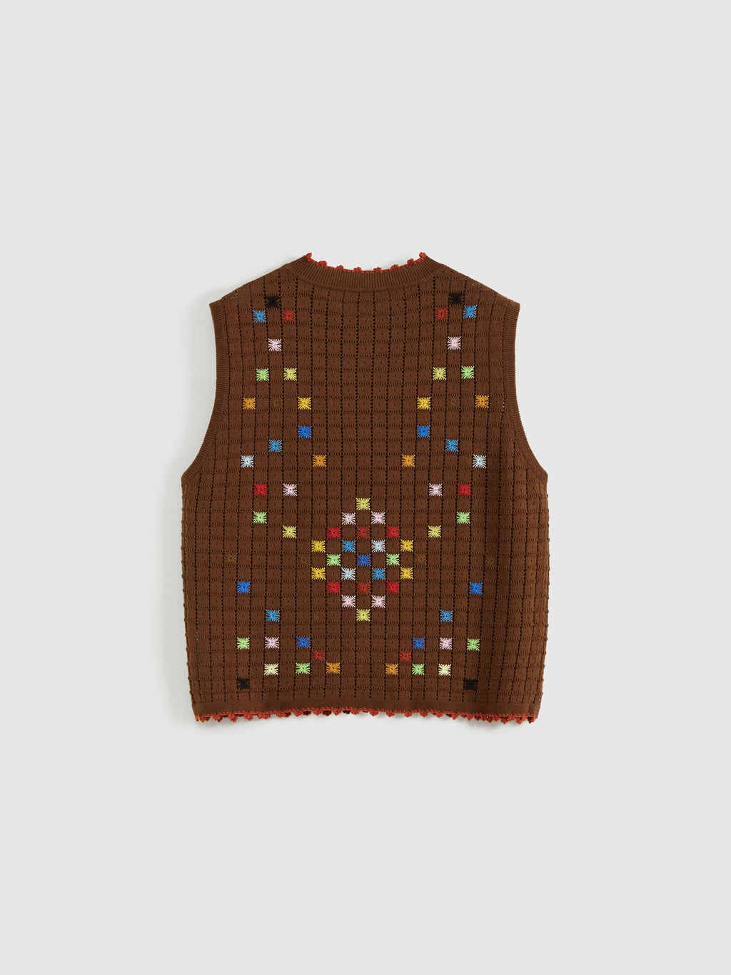 Hollow Out Cross‑Stitch Crew Neck Knit Vest