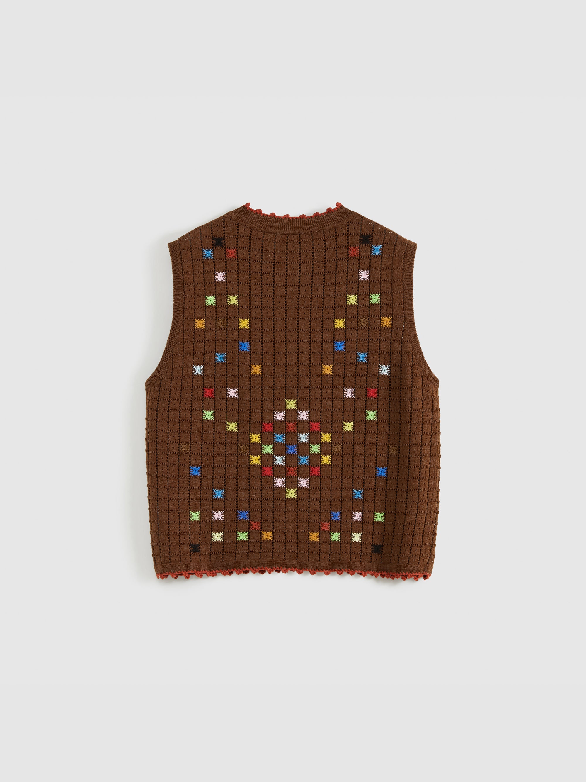 Hollow Out Cross‑Stitch Crew Neck Knit Vest