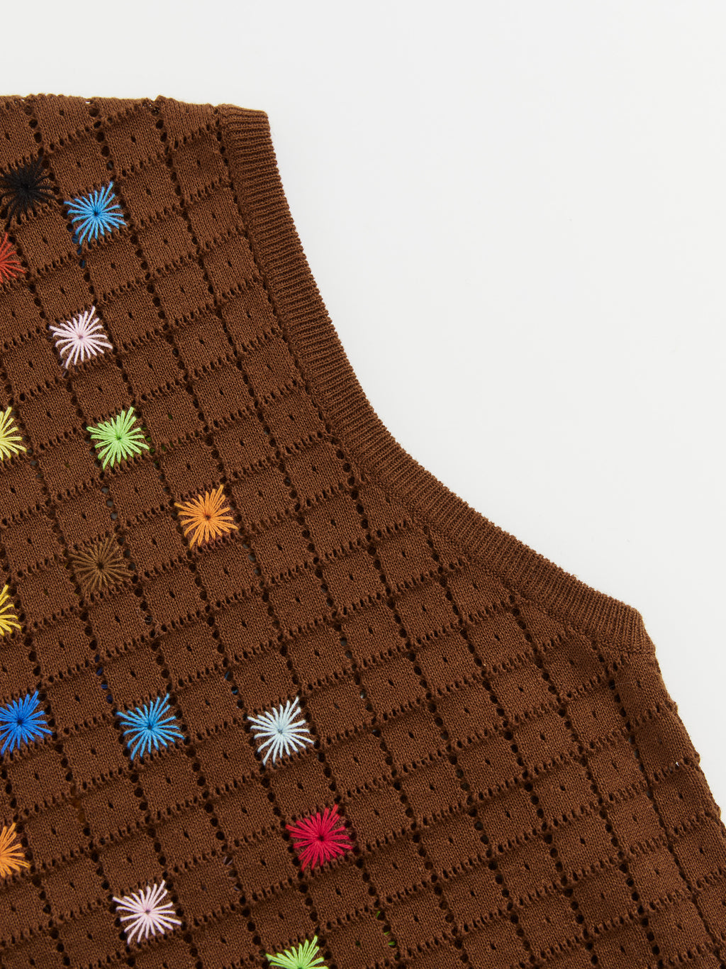 Hollow Out Cross‑Stitch Crew Neck Knit Vest