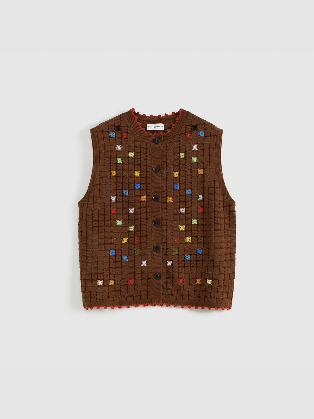 Hollow Out Cross‑Stitch Crew Neck Knit Vest