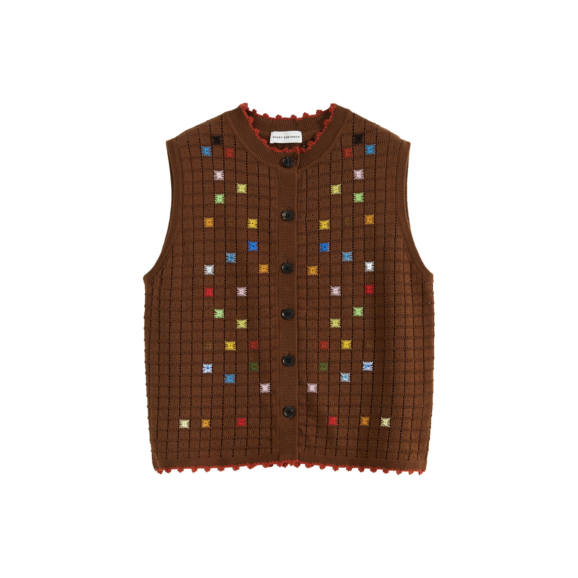 Hollow Out Cross‑Stitch Crew Neck Knit Vest