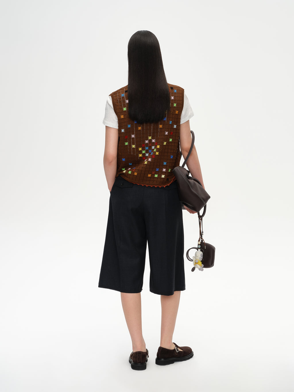 Hollow Out Cross‑Stitch Crew Neck Knit Vest