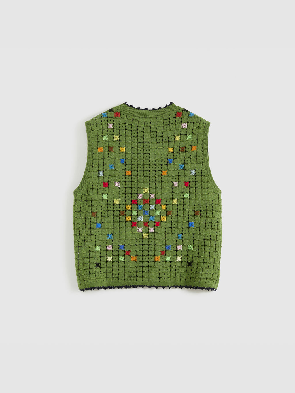 Hollow Out Cross‑Stitch Crew Neck Knit Vest