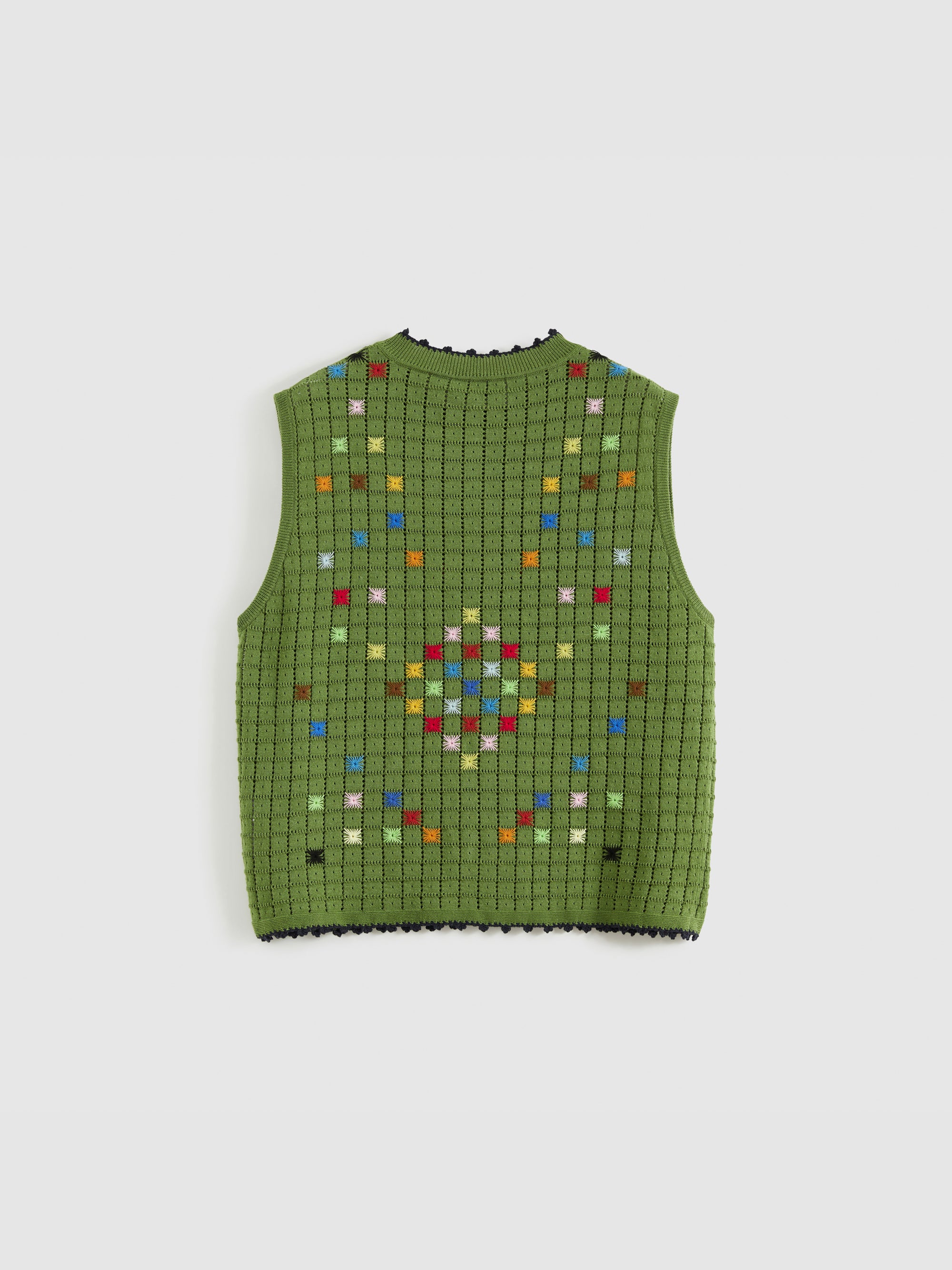 Hollow Out Cross‑Stitch Crew Neck Knit Vest