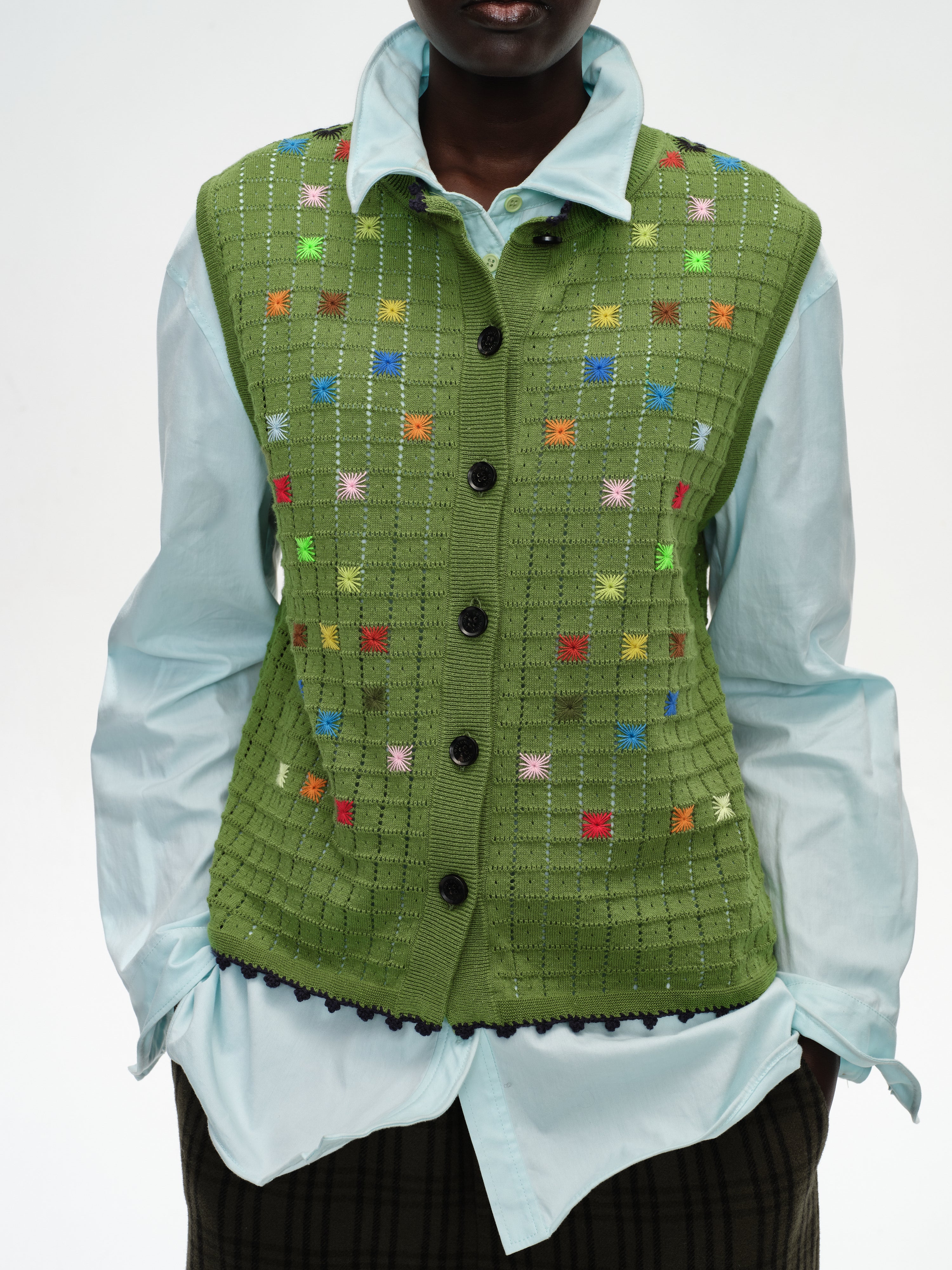 Hollow Out Cross‑Stitch Crew Neck Knit Vest