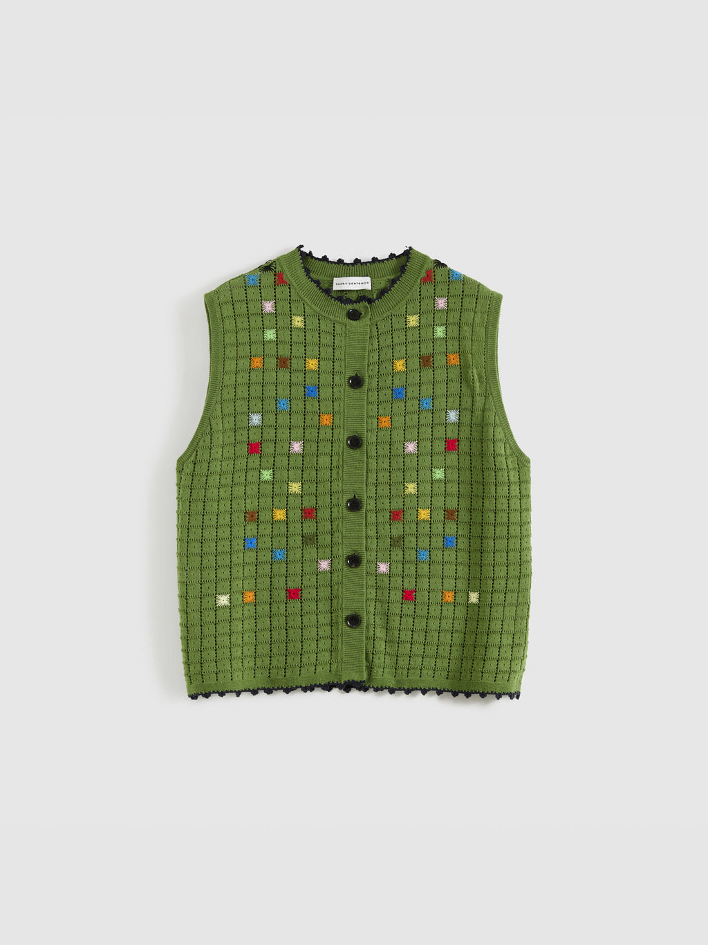 Hollow Out Cross‑Stitch Crew Neck Knit Vest