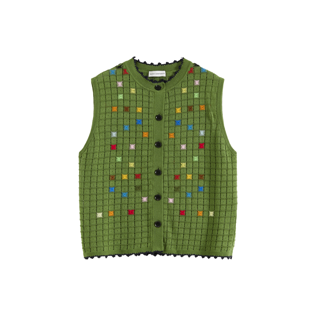 Hollow Out Cross‑Stitch Crew Neck Knit Vest