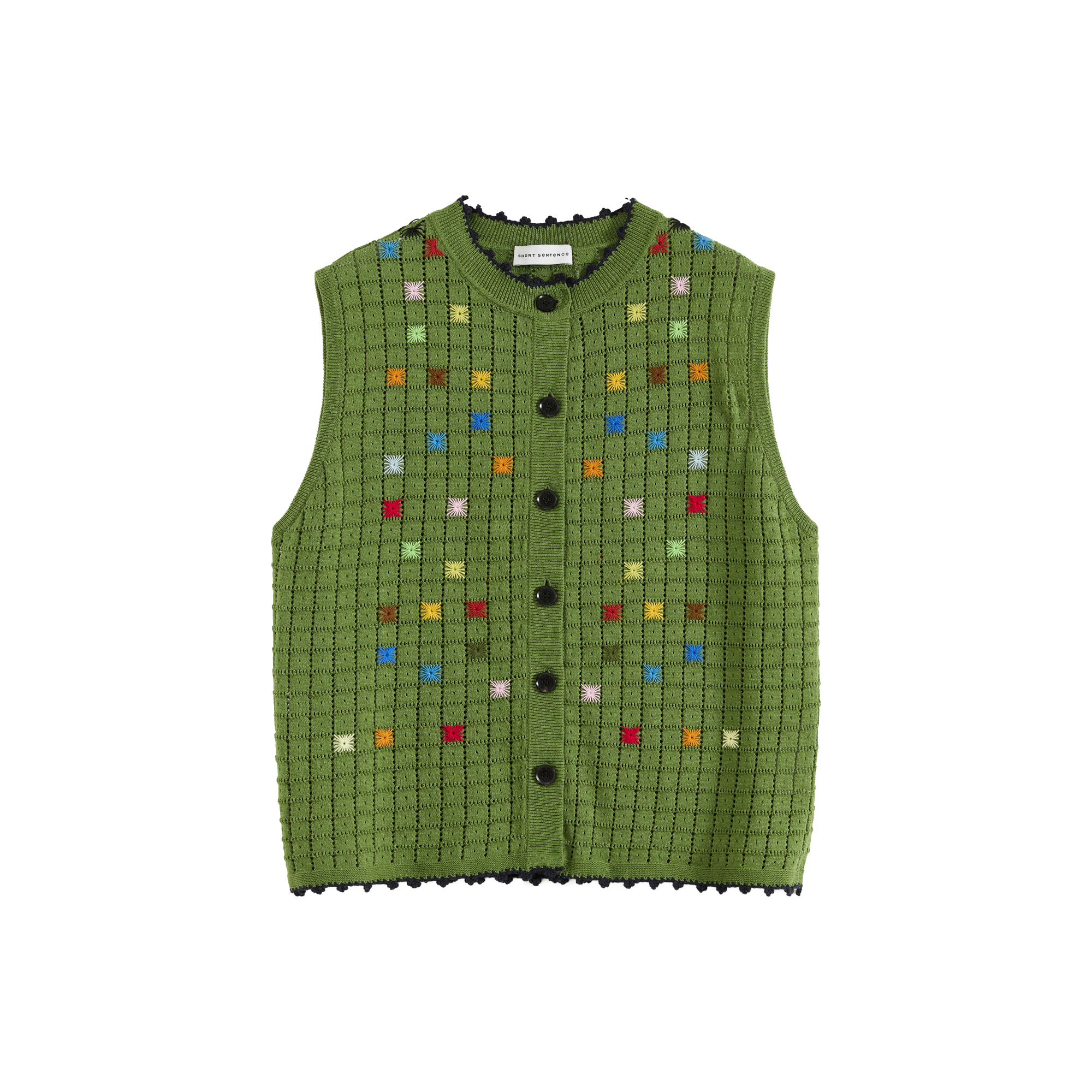 Hollow Out Cross‑Stitch Crew Neck Knit Vest
